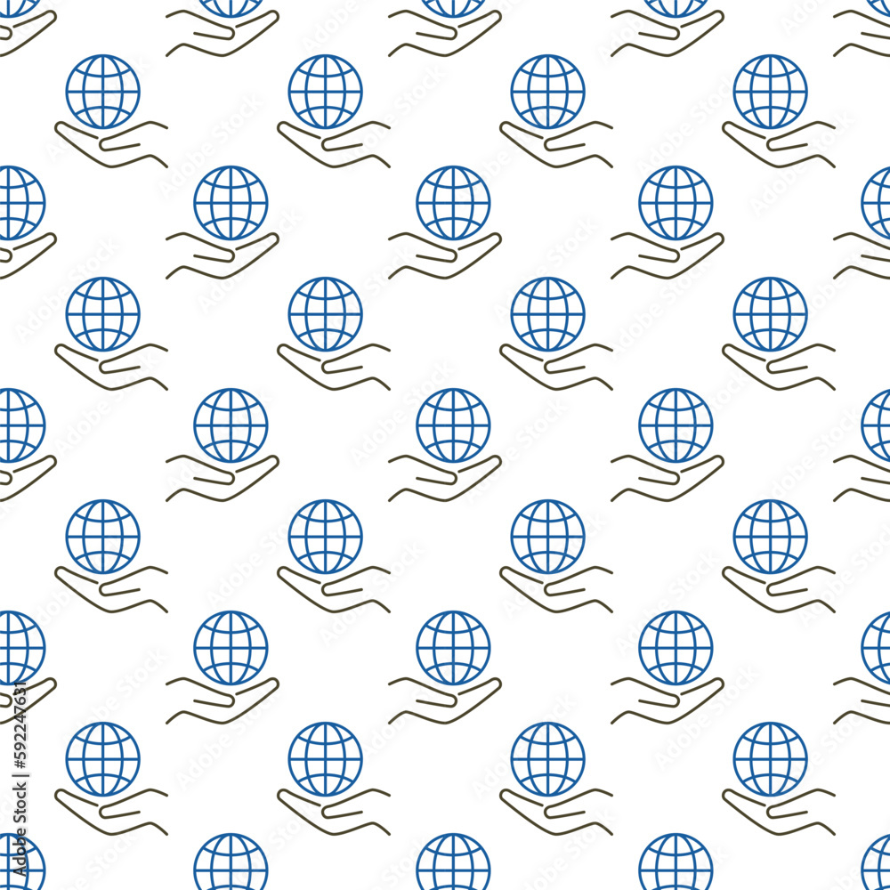 Poster hand with globe vector concept outline seamless pattern
