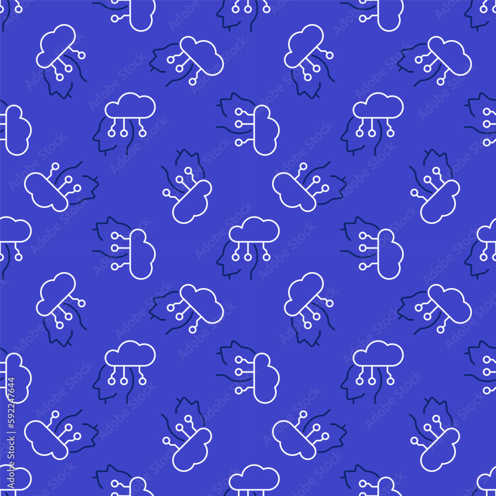 Poster head connected with cloud vector information blue line seamless pattern