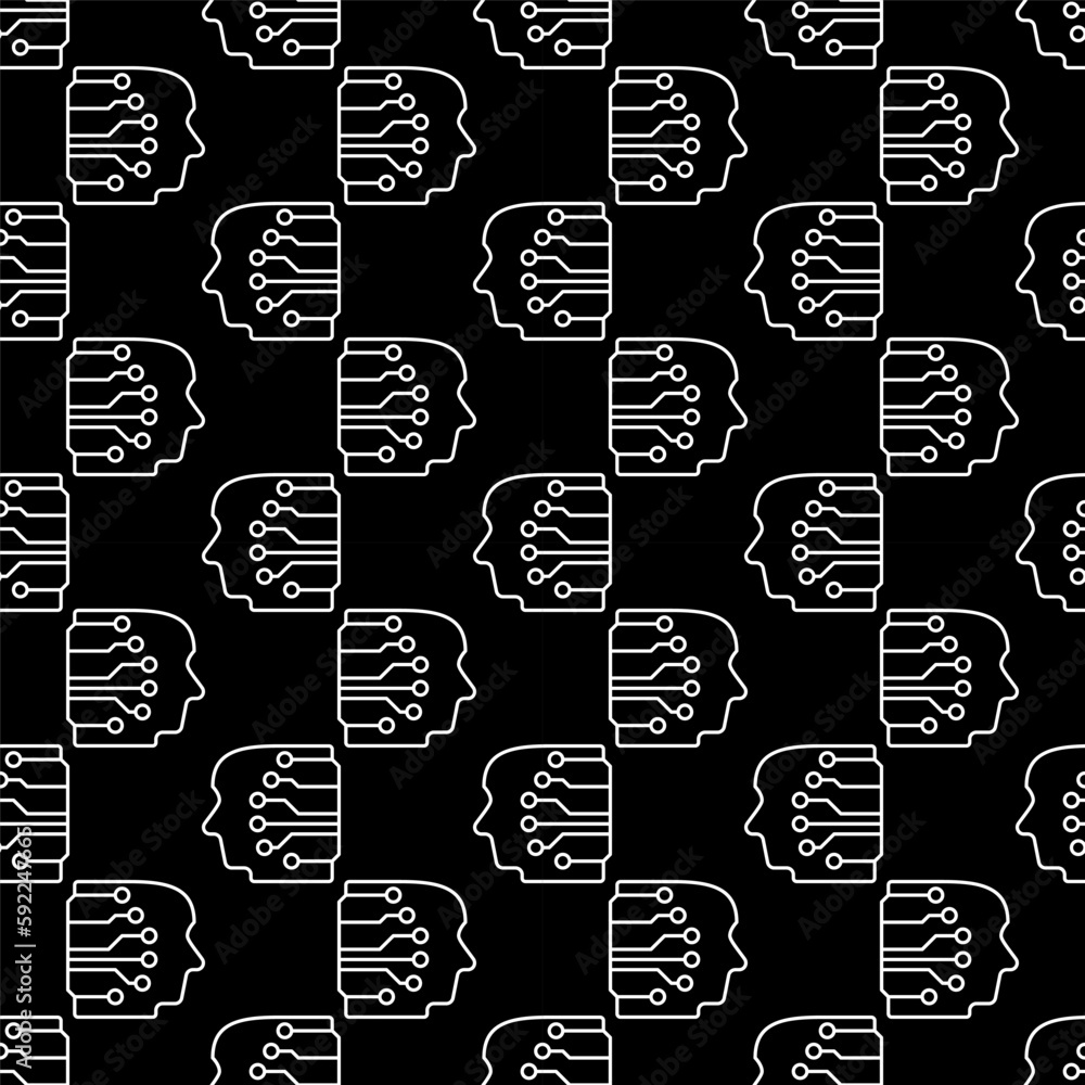 Poster human head with neural network vector ai concept line dark seamless pattern