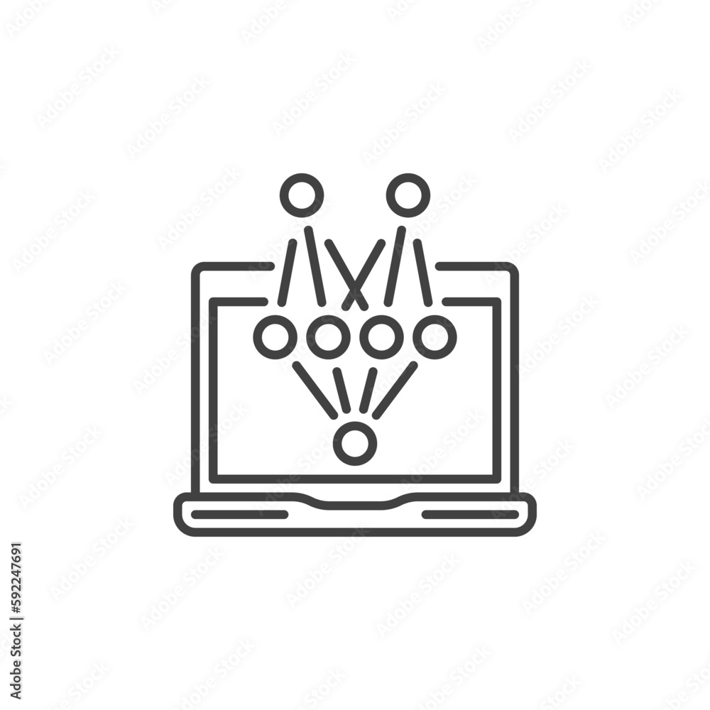 Poster laptop with neural network vector concept line icon