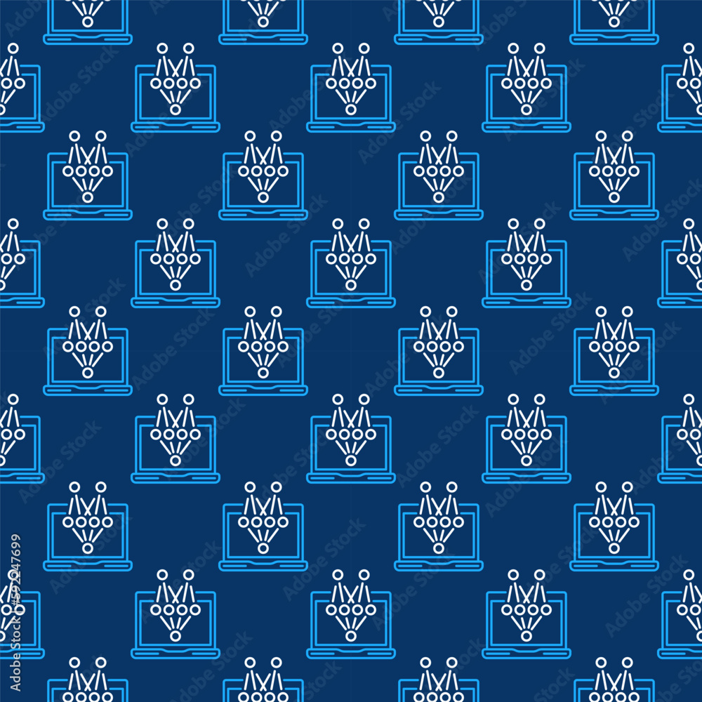 Poster laptop with neural network vector concept blue line seamless pattern