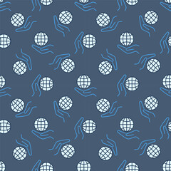 Hand Holding Globe vector colored seamless pattern
