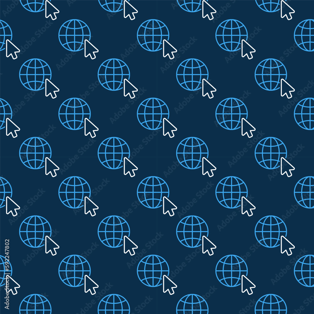 Poster mouse cursor on globe vector blue line seamless pattern
