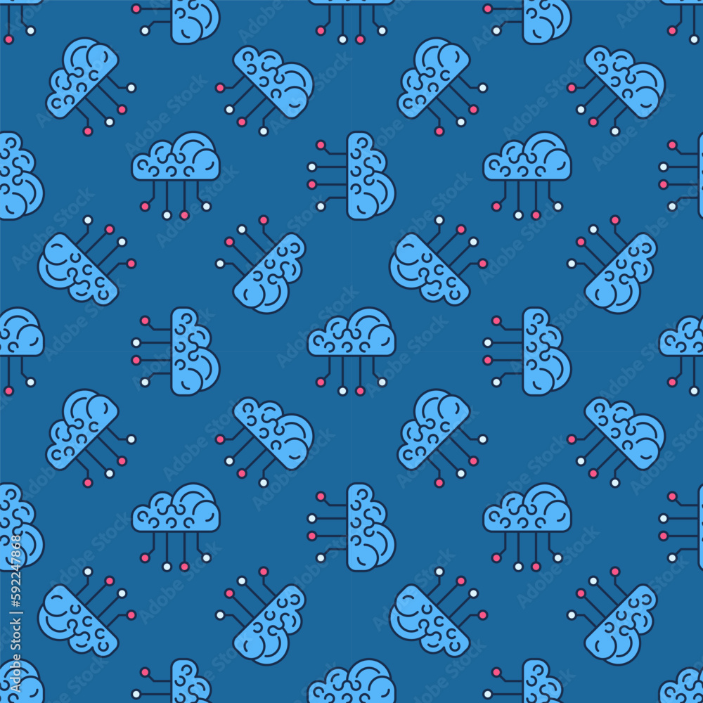 Poster neural network cloud technology vector colored seamless pattern