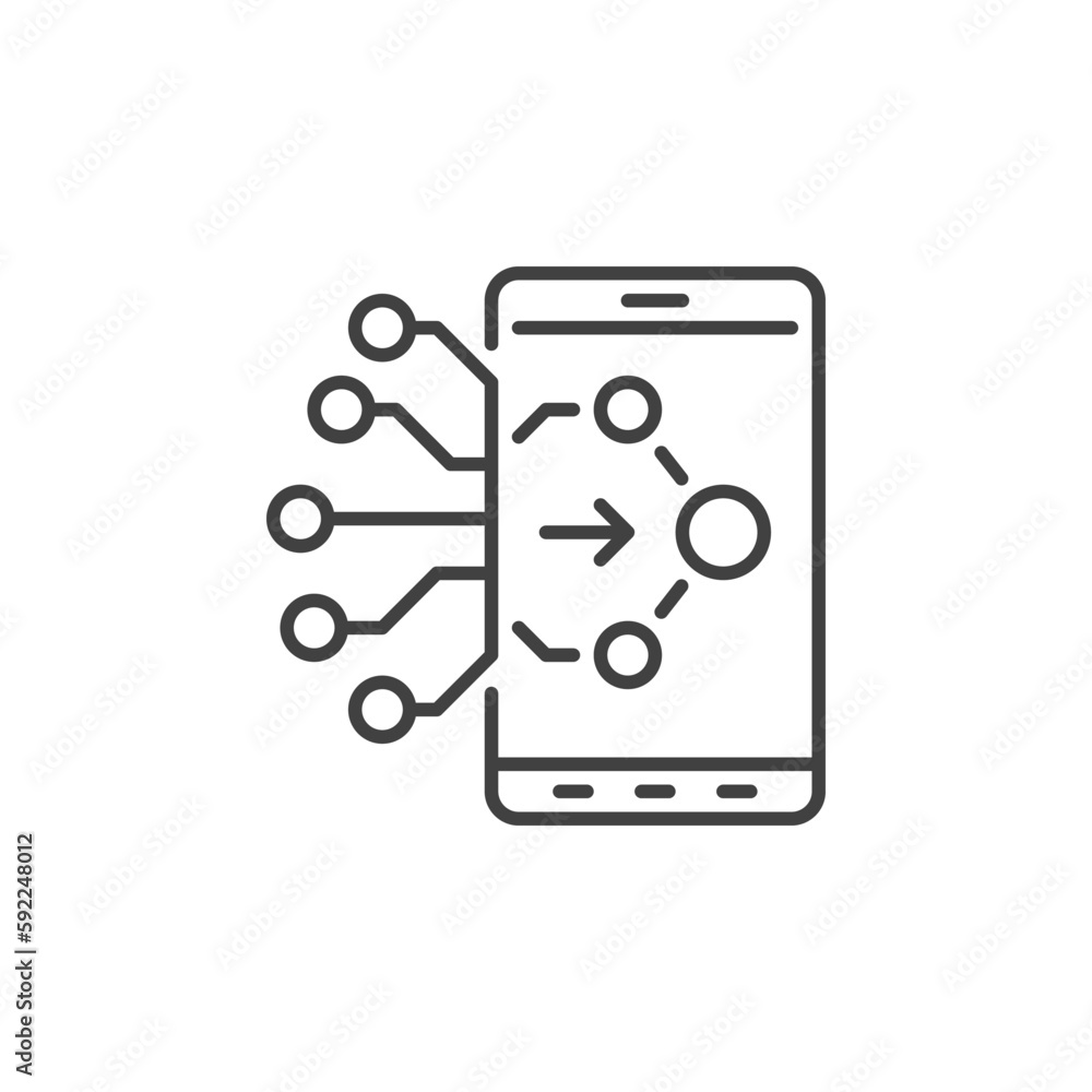 Poster neural network technology in smartphone vector concept line icon