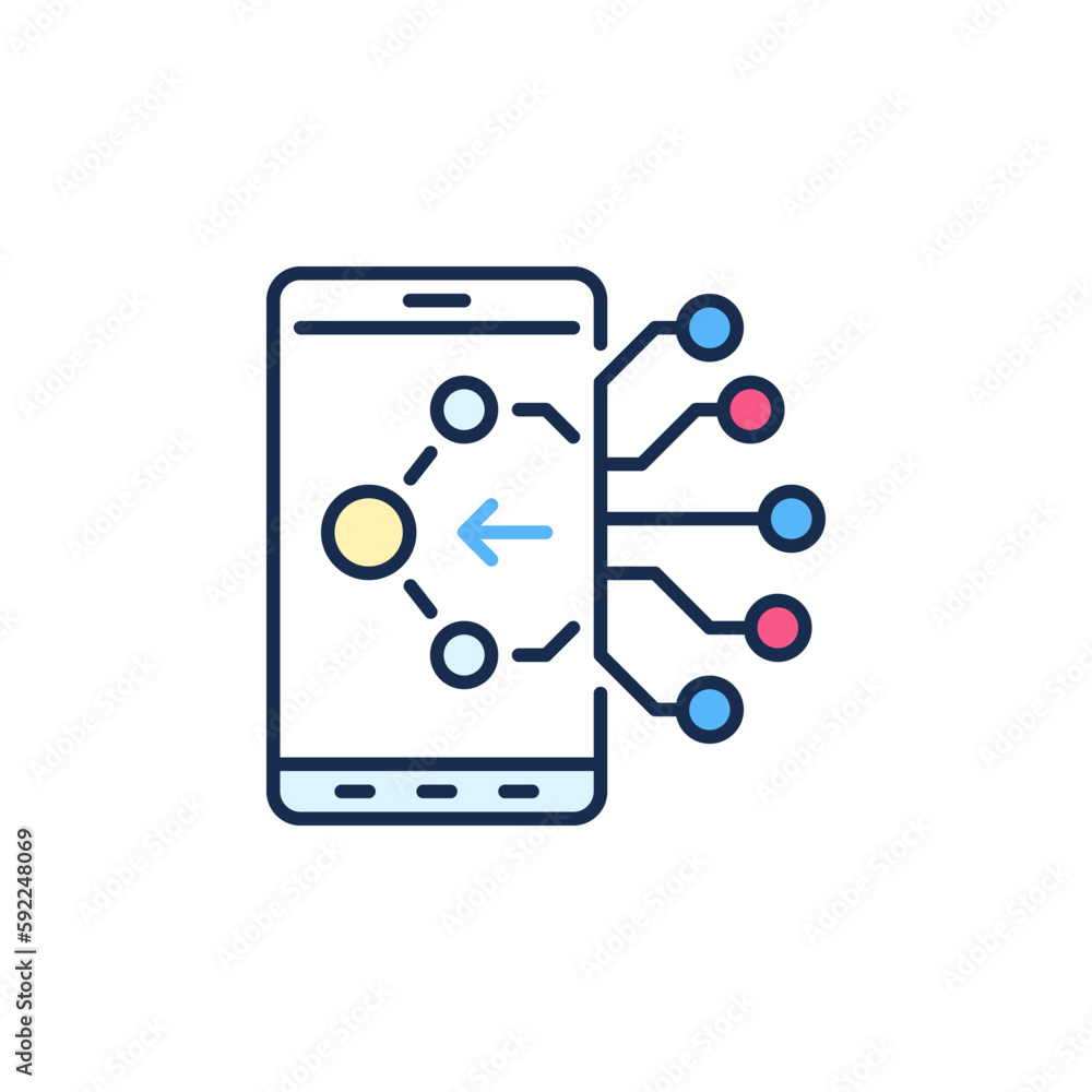 Poster phone with neural network technology vector concept colored icon