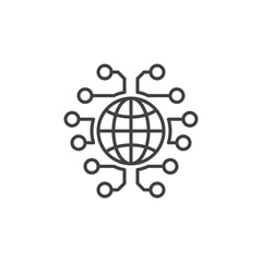 Neural Network with Earth Globe vector Global Brain concept line icon