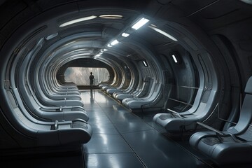Obraz premium futuristic subway tunnel interior architecture design, idea for background wallpaper, Generative Ai
