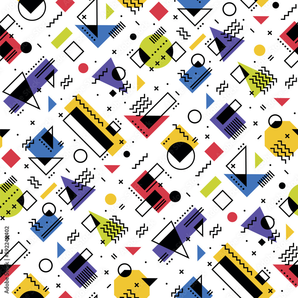 Poster modern geometric shapes in minimal style and basic forms vector seamless pattern