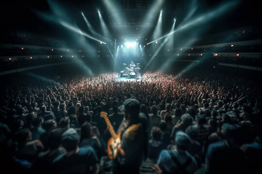 Massive crowd on music concert. Digitally generated ai image.