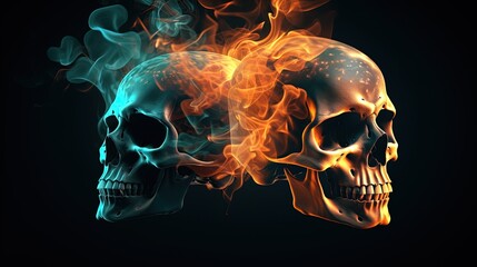hot and cold skulls on black background, Generative Ai