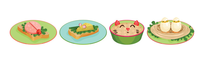 Creative Meal Dishes Plating and Serving Ideas Vector Set