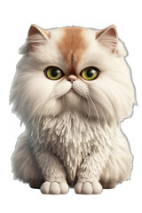 Silly Cartoon Persian Cat with Whiskers and Curious Expression on White Background