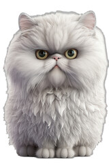 Fluffy Persian Cat Cartoon Character with Big Eyes and Playful Expression on White Background