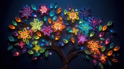 creative paper craft illustration of tree flower garden, Generative Ai