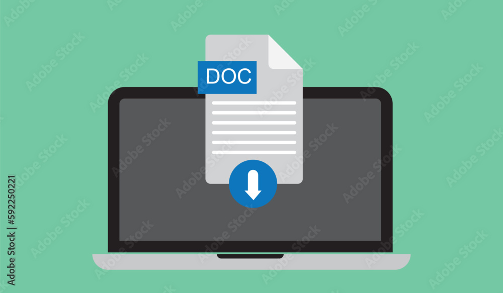 Poster Vector design of an open laptop with a doc file icon on a pastel background
