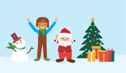 Digital illustration of winter Christmas characters for holidays