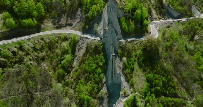 aerial view of Euseigne rock formation in the Swiss alps
