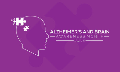 Alzheimer's and Brain awareness month is observed every year in June. banner design template Vector illustration background design.