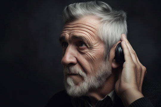 A man with a headphones on his ear AI generation