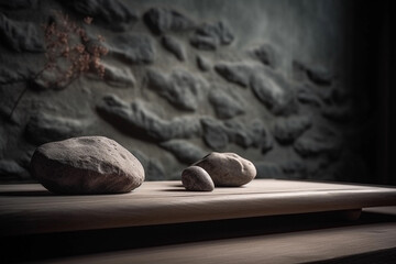 A stone on a table with a stone on it AI generation