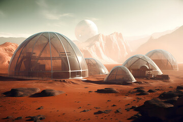 A futuristic Mars colony with advanced habitats and infrastructure for sustainable living, Generative AI