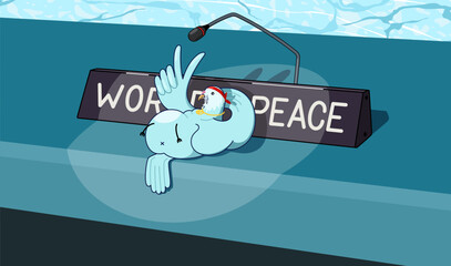 World peace. Speech in an international organization. Dove - the symbol of peace. Hippies and pacifism. Vector poster