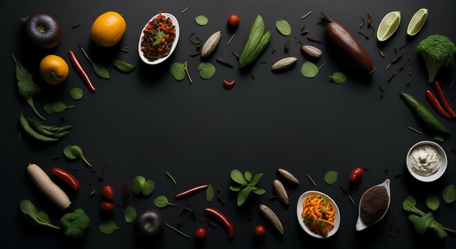 Fondo con marco de comida vegetariana para restaurante