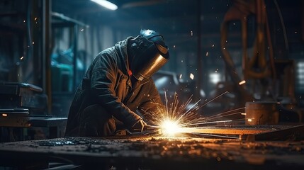 Industrial Welder is welding metal. Generative AI