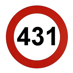 Illustration des Straßenverkehrszeichens "Maximale Geschwindigkeit 431 Kilometer pro Stunde"	