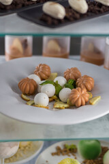 Confectionery on a showcase. Exclusive sweets