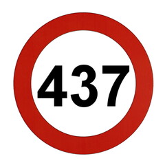 Illustration des Straßenverkehrszeichens "Maximale Geschwindigkeit 437 Kilometer pro Stunde"	