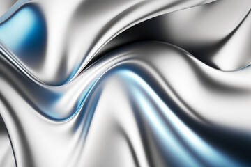 Close up of silver and blue fabric with wavy design on it. Generative AI.
