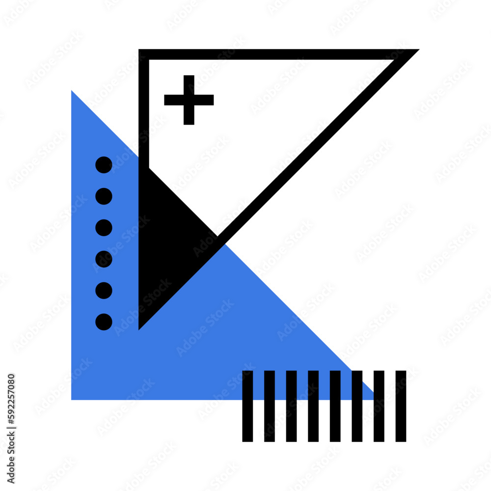 Poster modern black geometric shapes in minimal style and basic form with blue triangle vector composition