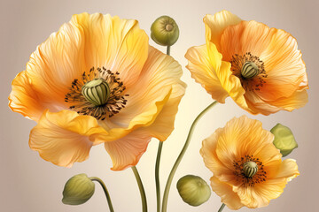 Yellow poppies blossom. Digitally generated AI image