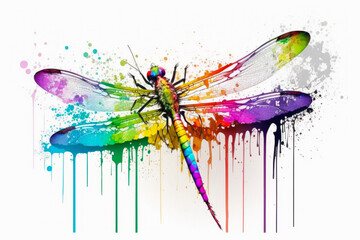 Obraz na płótnie Canvas Colorful dragon flys through the air with paint splatters on it. Generative AI.