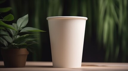 Coffee cup mock up on background with leafs