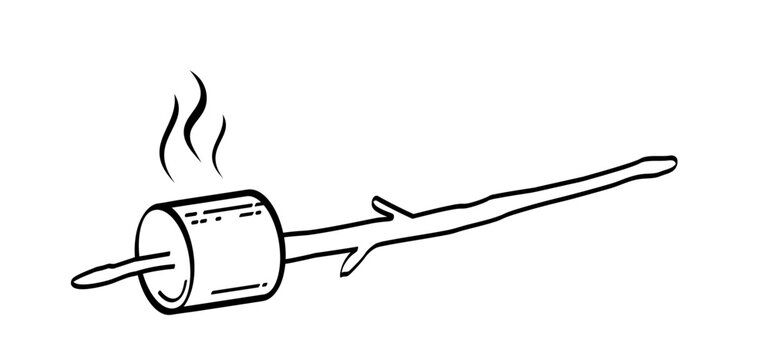 marshmallow on stick, roasting, black and white clip art preview