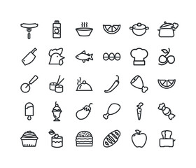 cooking and food line icon set,