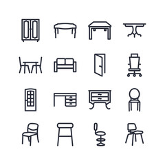 furniture line icon set