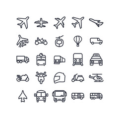 Fototapeta premium Transport line icon set with Taxi, Train, motorcycle