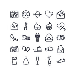 love line icon set. wedding icon set with love couple, engaged ring