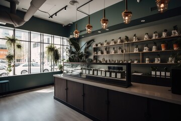 cannabis dispensary with sleek, minimalist decor and natural light, created with generative ai - 592258429