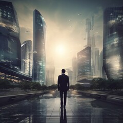 Obraz premium person walking on the street at night