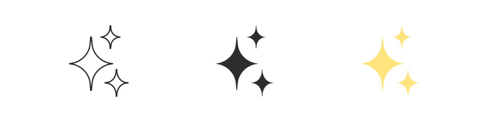 Sparkle star vectors icon set silhouette isolated. Gold stars twinkle outline icons vector