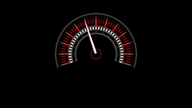 Simple futuristic 2D speedometer HUD UI element animation. The arrow moves realistically.