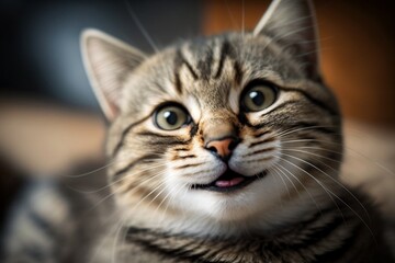 A close-up of a cute cat with a smiling expression. Generative AI