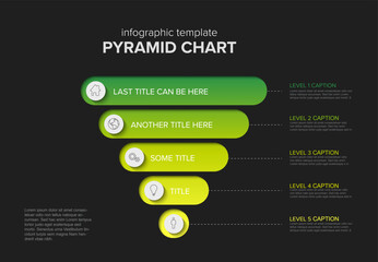 Obraz premium Vector green Reverse Infographic Pyramid funnel five stripes chart diagram template