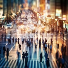 Blurred business people walking in the city scape. generative ai