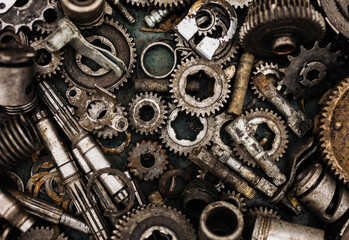 Heap of mechanical components of car and motor parts